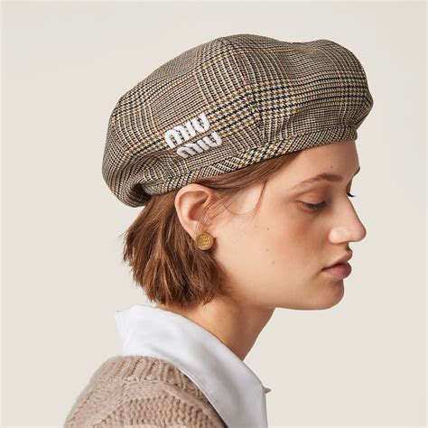 beret miu miu|Cinnamon Prince Of Wales Check Wool Beret .